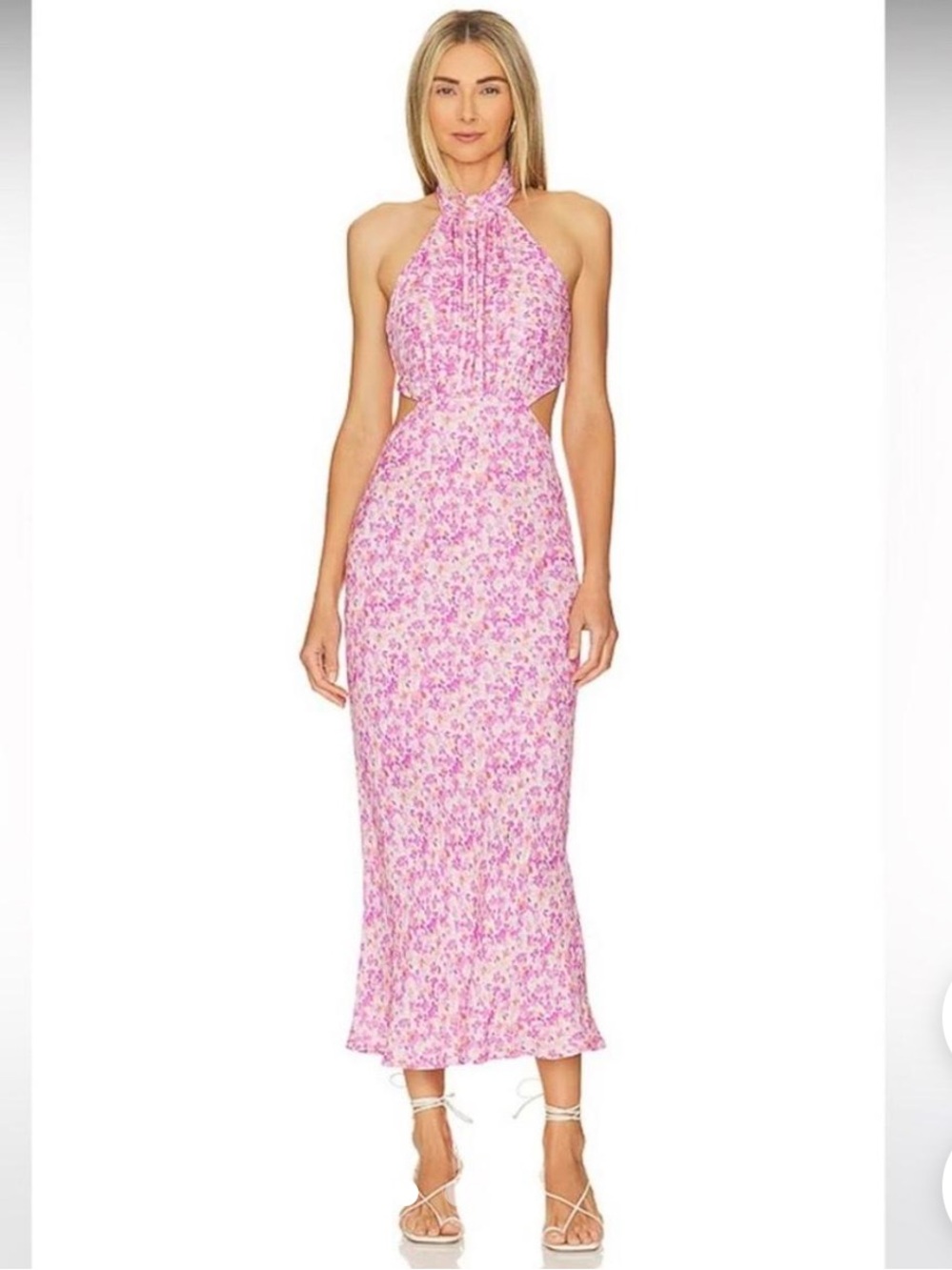 Astr Pink Floral Halter Cutout Midi Dress